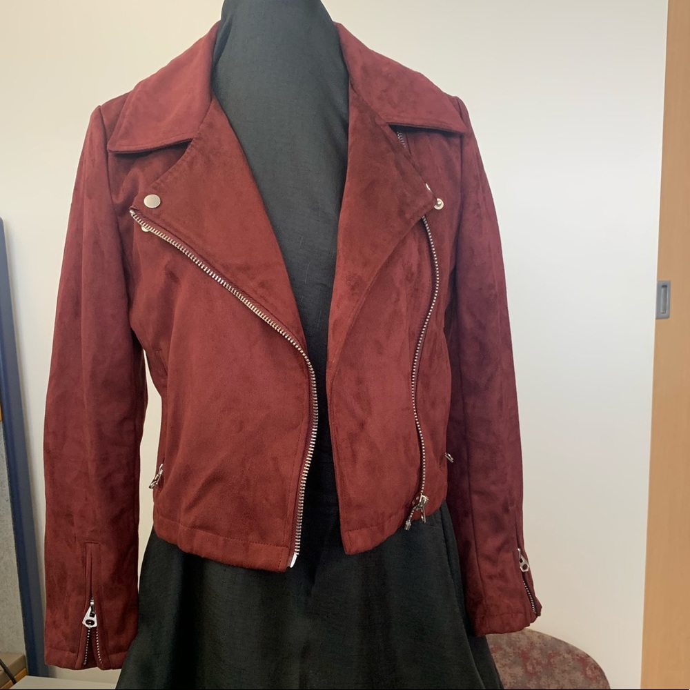 Silence+Noise Vegan Suede Biker Jacket in Burgundy